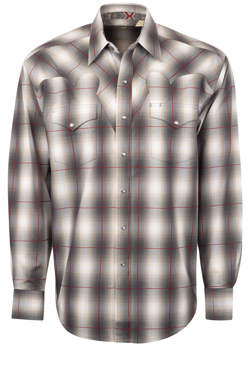 Stetson Men's Ombre Plaid Pearl Snap Shirt - Smoke