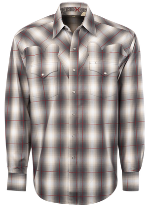 Stetson Men's Ombre Plaid Pearl Snap Shirt - Smoke