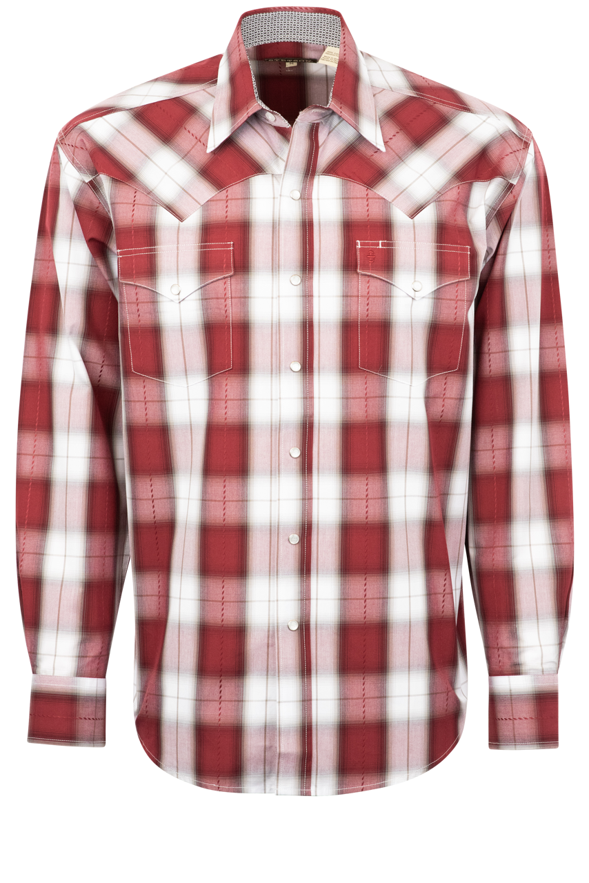 Stetson Men's Classic Plaid Pearl Snap Shirt - Wine Red