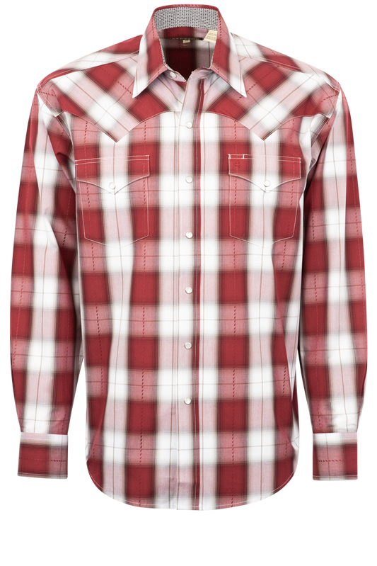 Stetson Men's Classic Plaid Pearl Snap Shirt - Wine Red