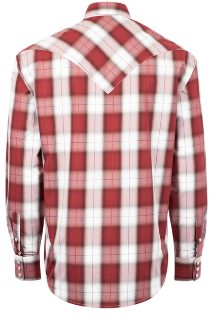 Stetson Men's Classic Plaid Pearl Snap Shirt - Wine Red