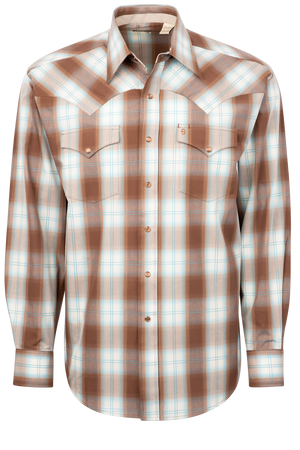 Stetson Men's Ombre Plaid Pearl Snap Shirt - Sand