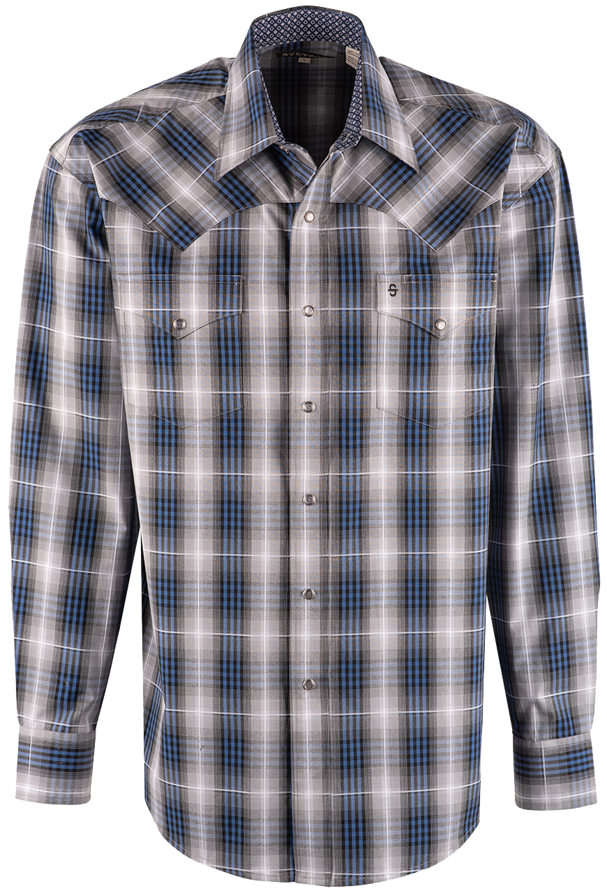 Stetson Checked Long Sleeve Snap-Front Shirt - Blue