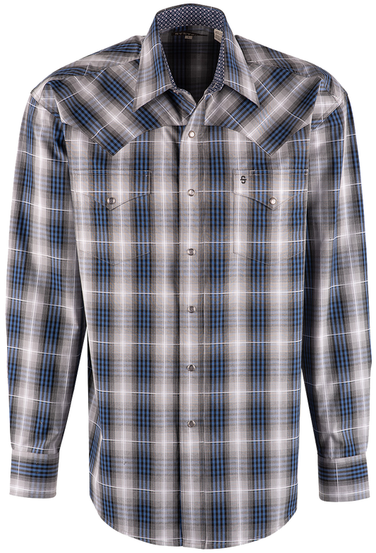 Stetson Checked Long Sleeve Snap-Front Shirt - Blue