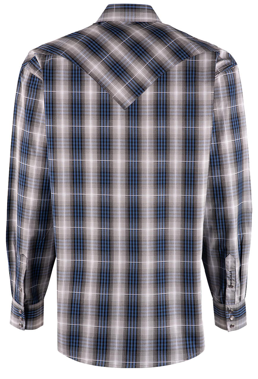 Stetson Checked Long Sleeve Snap-Front Shirt - Blue