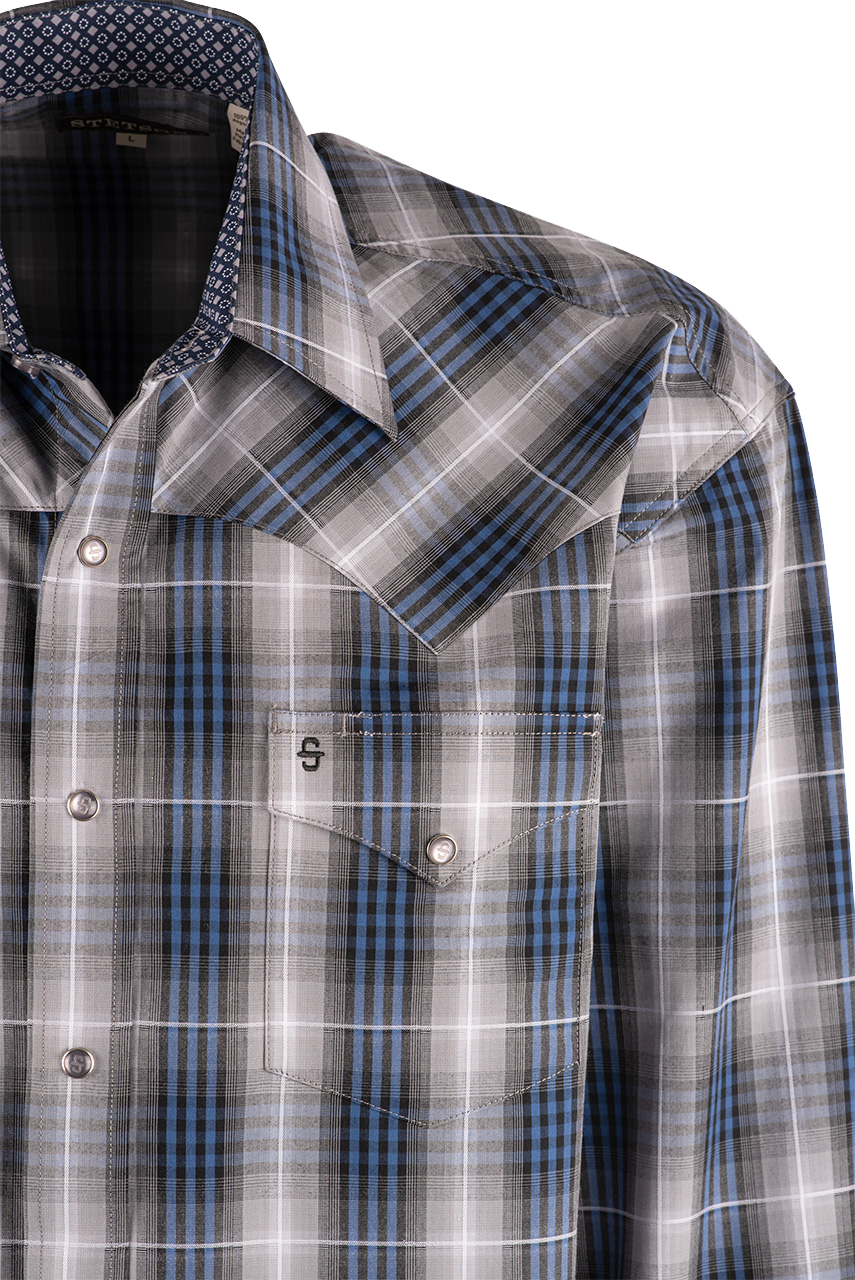 Stetson Checked Long Sleeve Snap-Front Shirt - Blue