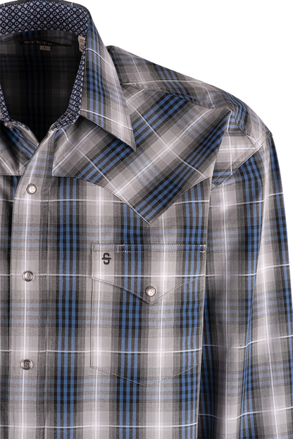 Stetson Checked Long Sleeve Snap-Front Shirt - Blue