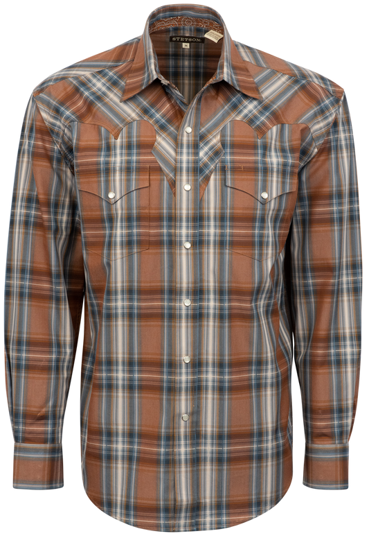 Stetson Men's Rustic Plaid Pearl Snap Shirt - Brown