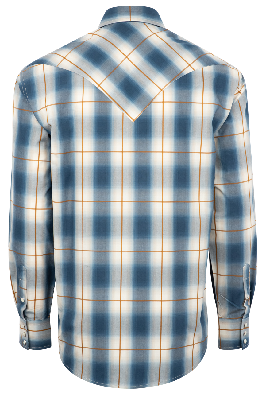 Stetson Men's Ombre Plaid Pearl Snap Shirt - Blue Steel