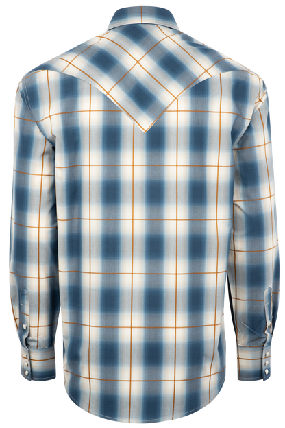 Stetson Men's Ombre Plaid Pearl Snap Shirt - Blue Steel