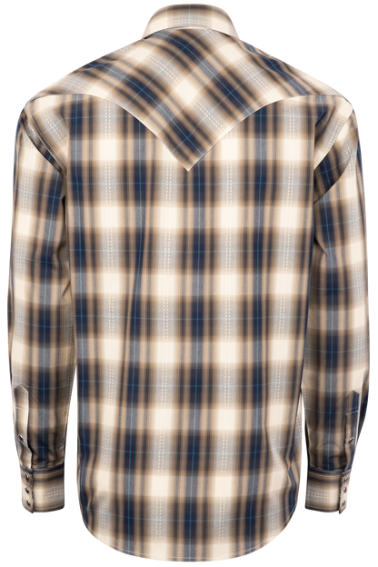 Stetson Men's Dobby Plaid Pearl Snap Shirt - Brown