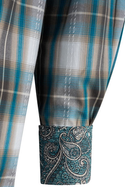 Stetson Mallard Plaid Dobby Long Sleeve Pearl Snap Shirt - Brown