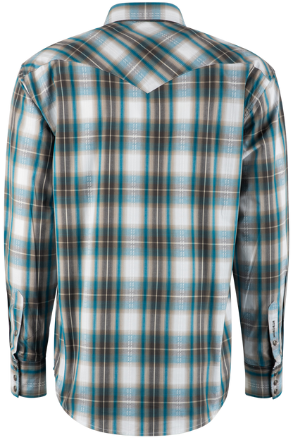Stetson Mallard Plaid Dobby Long Sleeve Pearl Snap Shirt - Brown
