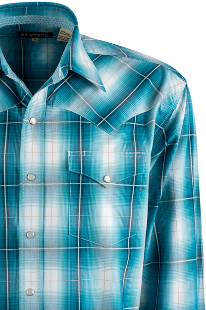 Stetson Plaid Pearl Snap Shirt - Turquoise