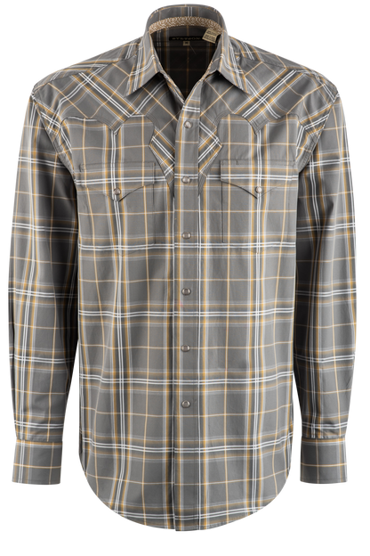 Stetson Men's Denim Plaid Pearl Snap Shirt - Classic Yellow