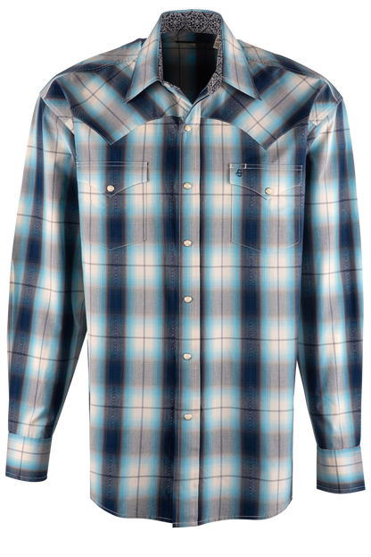 Stetson Dobby Long Sleeve Pearl Snap Shirt - Deep Blue