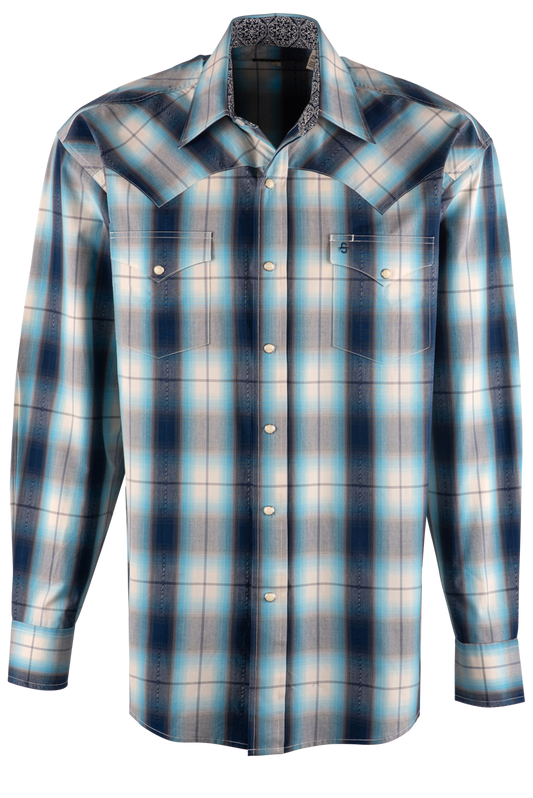 Stetson Dobby Long Sleeve Pearl Snap Shirt - Deep Blue