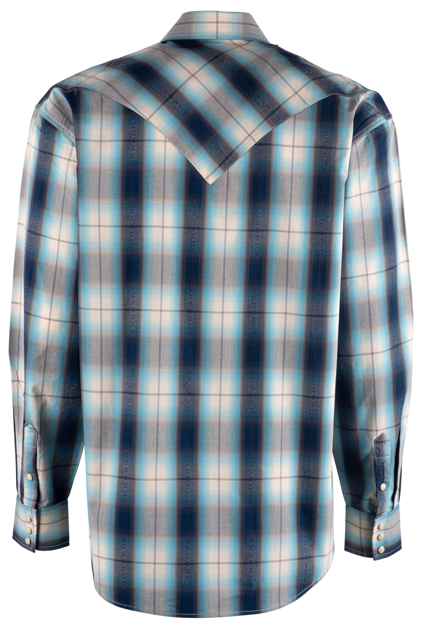 Stetson Dobby Long Sleeve Pearl Snap Shirt - Deep Blue