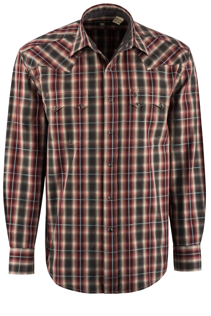 Stetson Men's Plaid Pearl Snap Shirt - Red Slate
