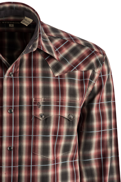 Stetson Men's Plaid Pearl Snap Shirt - Red Slate