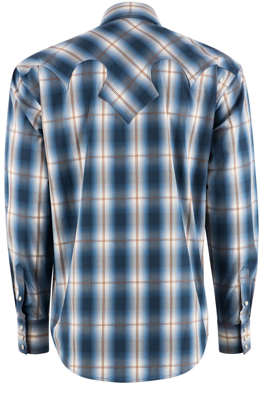 Stetson Men's Ombre Plaid Pearl Snap Shirt - Blue Indigo