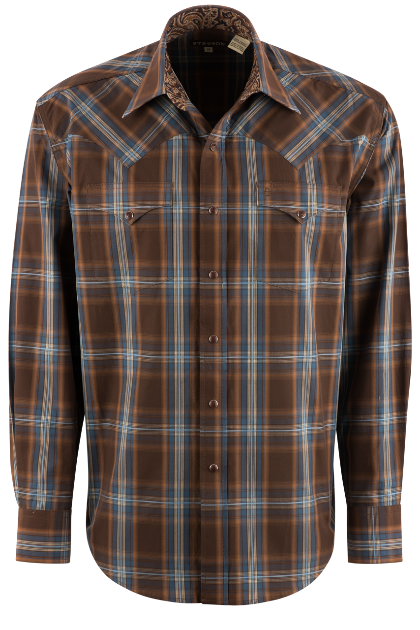 Stetson Men's Plaid Snap Front Shirt - Brown Lake