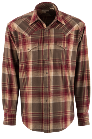 Stetson Men's Brushed Twill Pearl Snap Shirt - Wine Plaid