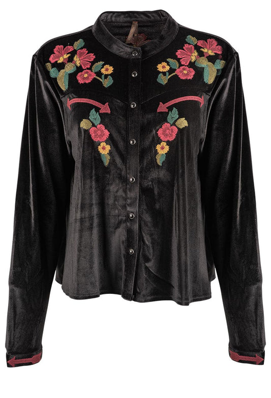 Stetson Black Velvet Blouse with Embroidery