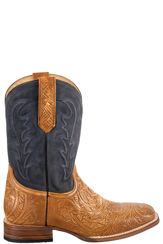 Stetson Men's Goat Handtooled Cowboy Boots - Tan & Blue