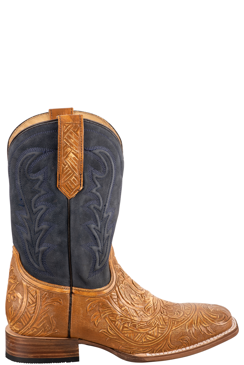 Stetson Men's Goat Handtooled Cowboy Boots - Tan & Blue