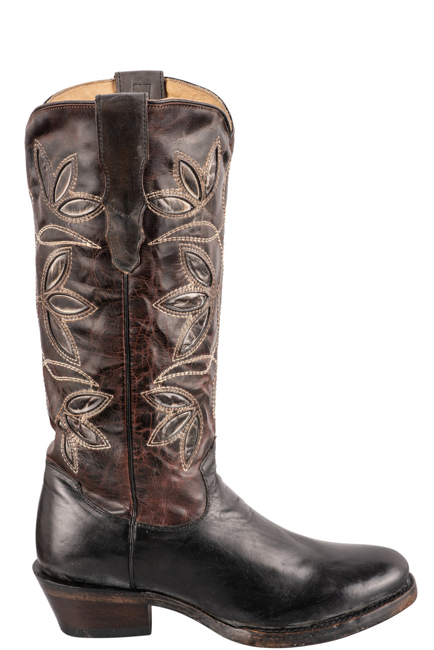Stetson Women's Leather Vintage Floral Underlay Cowgirl Boots