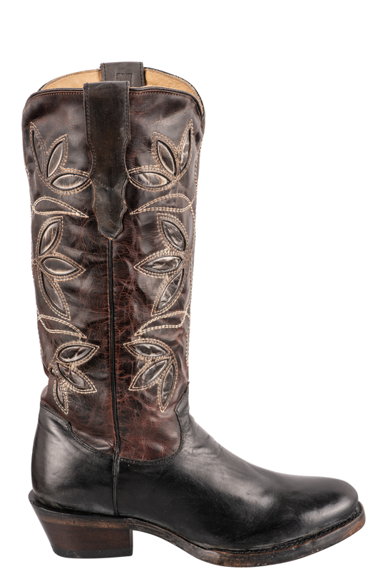 Stetson Women's Leather Vintage Floral Underlay Cowgirl Boots