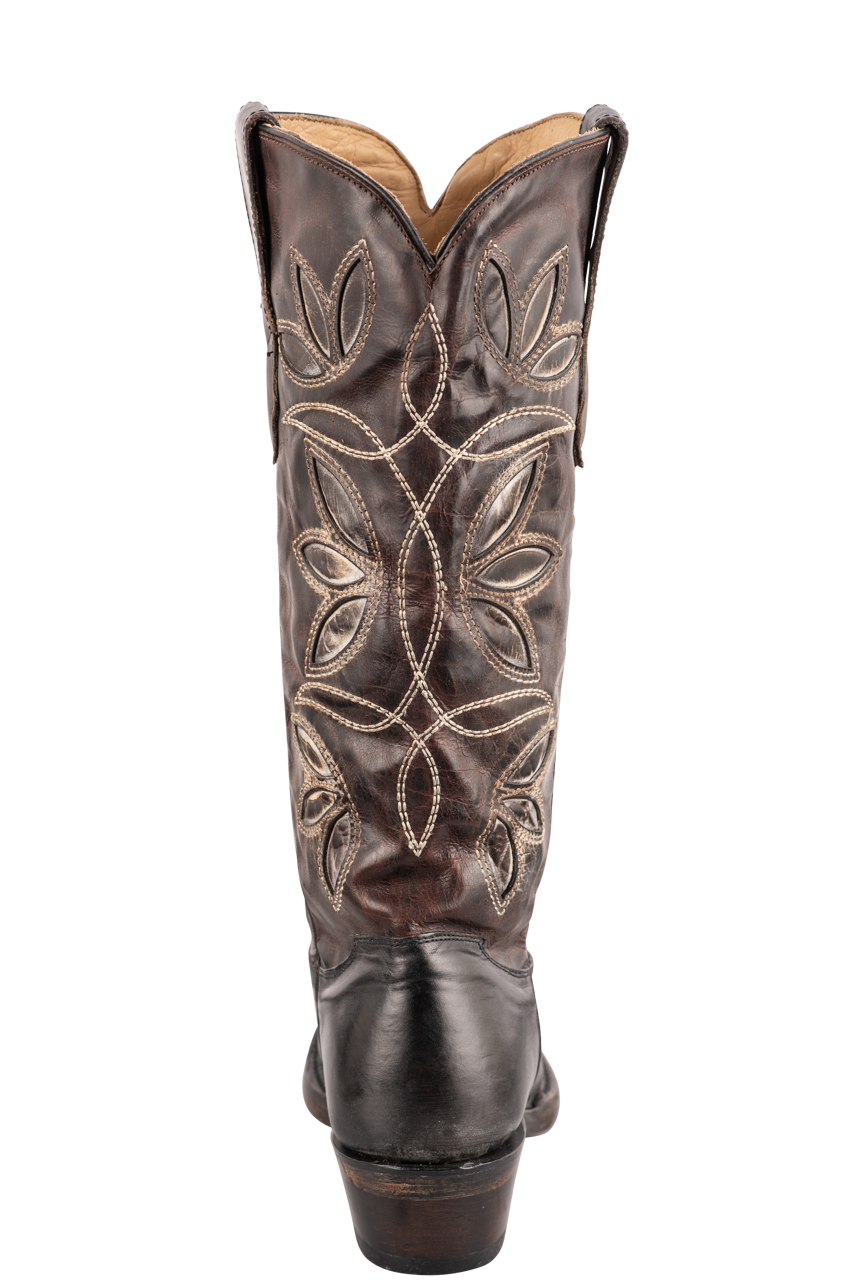 Stetson Women's Leather Vintage Floral Underlay Cowgirl Boots