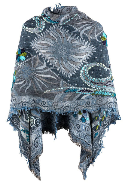 Anu Sapphire Embroidered Shawl