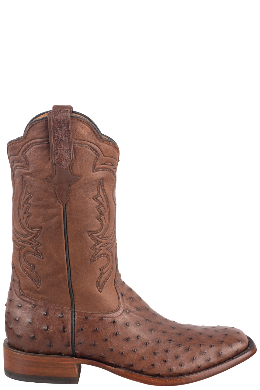 Rios of Mercedes Men's Full-Quill Ostrich Cowboy Boots - Cafe Americano and Chestnut