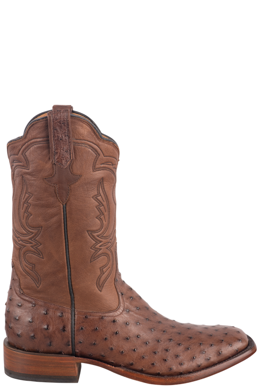 Rios of Mercedes Men's Full-Quill Ostrich Cowboy Boots - Cafe Americano and Chestnut