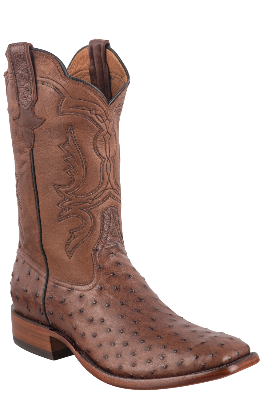 Rios of Mercedes Men's Full-Quill Ostrich Cowboy Boots - Cafe Americano and Chestnut