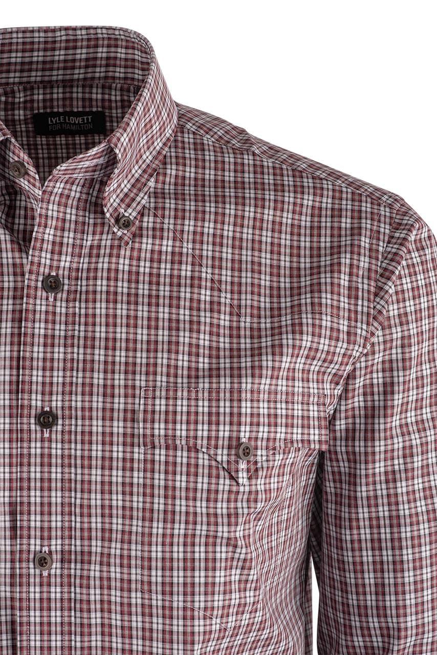Lyle Lovett Pinpoint Long Sleeve Button-Front Shirt - Cranberry with Gray and White