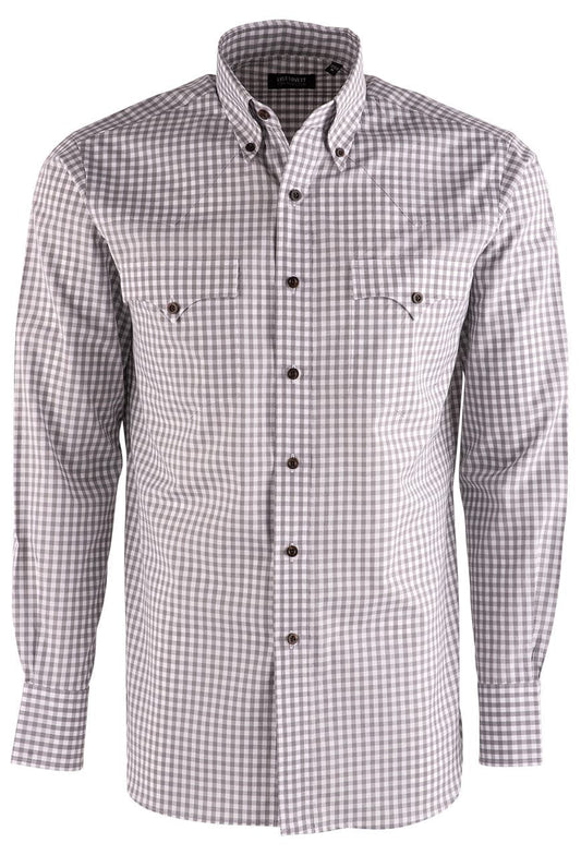 Lyle Lovett Gingham Check Poplin Long Sleeve Button-Front Shirt - Gray with White