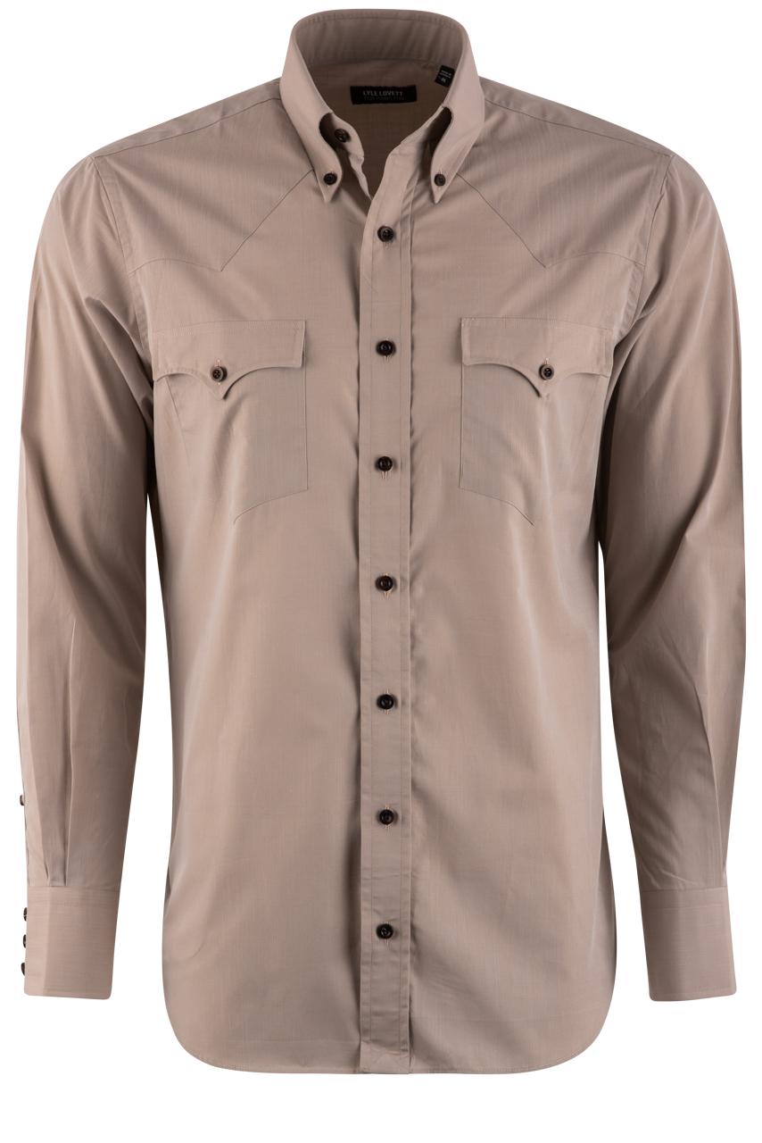 Hamilton by Lyle Lovett Solid Long Sleeve Button-Front Shirt - Tan