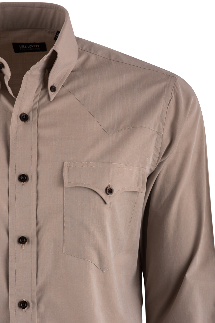 Hamilton by Lyle Lovett Solid Long Sleeve Button-Front Shirt - Tan