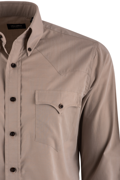 Hamilton by Lyle Lovett Solid Long Sleeve Button-Front Shirt - Tan