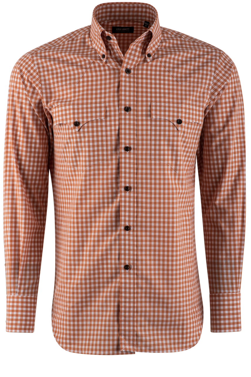 Hamilton by Lyle Lovett Check Long Sleeve Button-Front Shirt - Orange