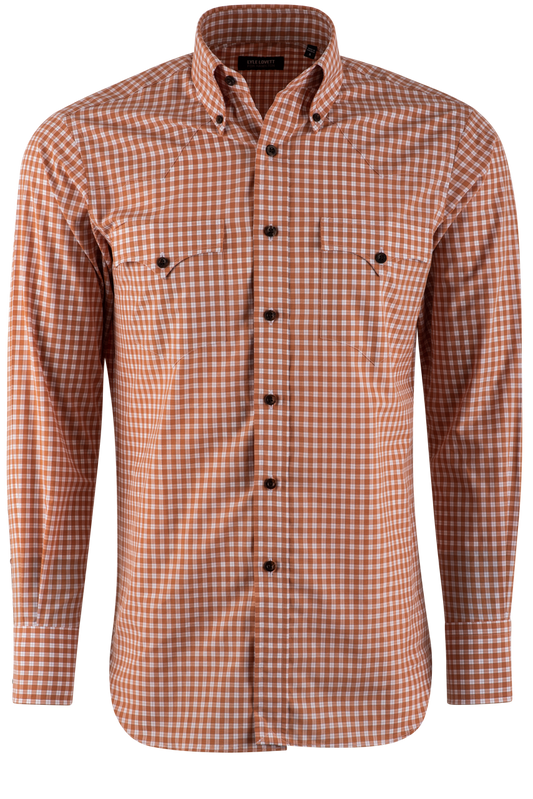 Hamilton by Lyle Lovett Check Long Sleeve Button-Front Shirt - Orange