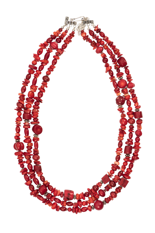 Paige Wallace Three Strand Red Coral Necklace