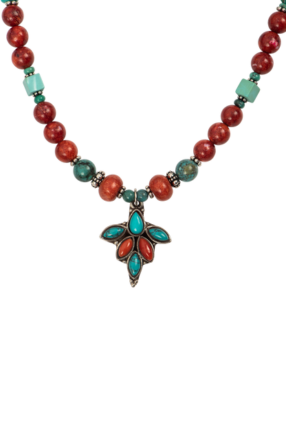Paige Wallace Turquoise & Coral Pendant Necklace