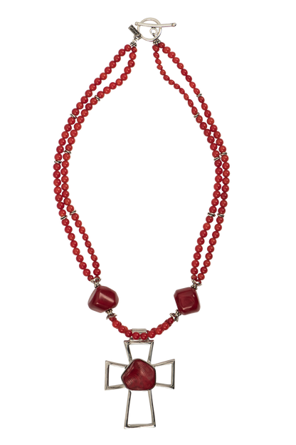 Paige Wallace Coral Cross Pendant Necklace