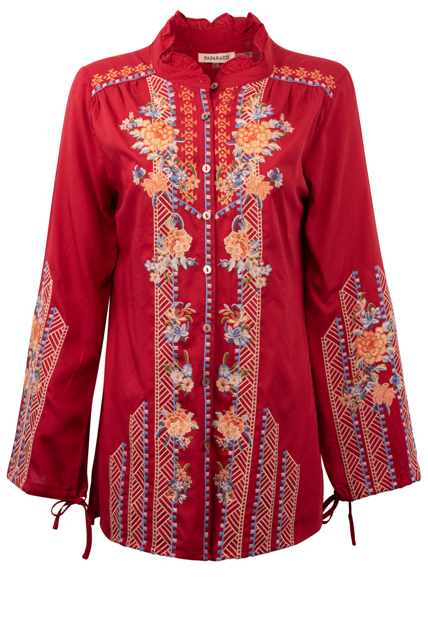 Paparazzi Red Embroidered Tunic Top