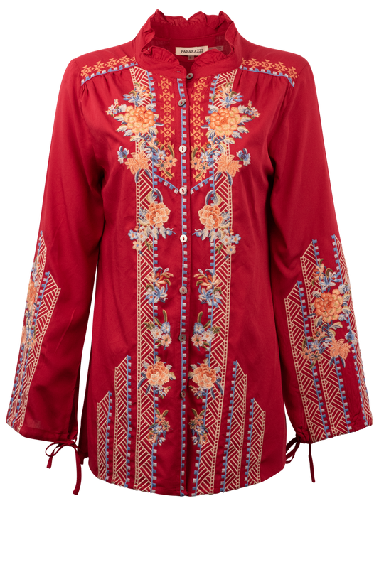 Paparazzi Red Embroidered Tunic Top