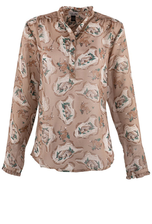 Tasha Polizzi Tan Cabin Print Chiffon Blouse